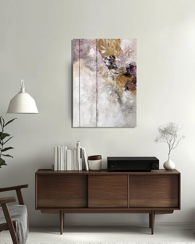 Blooming Reverie – Textured Floral Abstract in Ochre, Lavender and White, Acrylic on Canvas by Tatiana Malinovscaia, Painting for Sale on Singulart