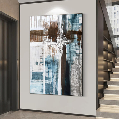 Teal Boundaries – Large Brown and Blue Abstract Painting, Textured Acrylic on Canvas Tatiana Malinovscaia