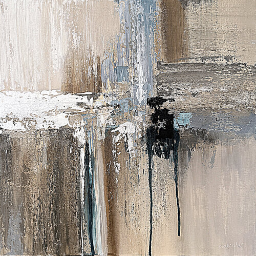 Soft Structures – Beige and Blue, golden, Textured Abstract Painting, Acrylic on Canvas Tatiana Malinovscaia