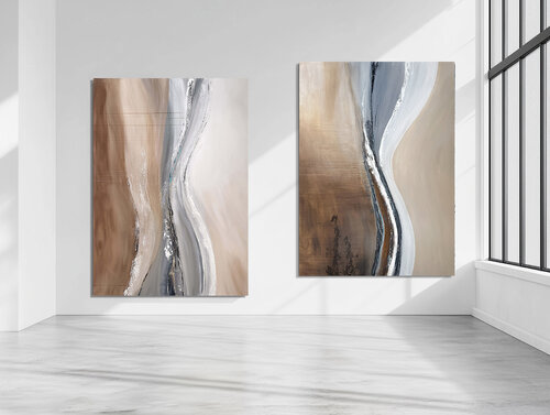 Sculpted Lines of Sand — Large Neutral Diptych Tatiana Malinovscaia