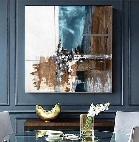 Echoes of Blue and Brown – Contemporary Structural Abstract de Tatiana Malinovscaia, Pintura a la venta en Singulart