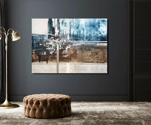 Structured Tide – Large Textured Abstract Painting in Teal, Brown & Beige | Modern Acrylic Canvas Art | Contemporary Wall Decor par Tatiana Malinovscaia, Peinture en vente sur Singulart