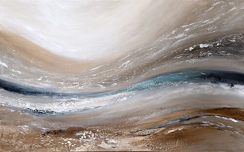 Soft Tide Awakening – Beige Teal Neutral Acrylic Art | Modern Contemporary Wall Decor by Tatiana Malinovscaia, Painting for Sale on Singulart