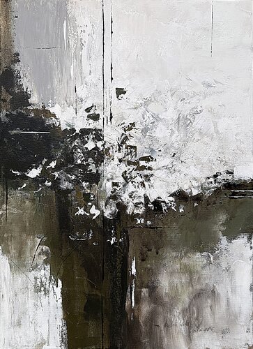 Fragment of Still Earth .Textured Abstract Painting Olive Grey Neutral Acrylic Art Modern Minimal Wall Decor par Tatiana Malinovscaia, Peinture en vente sur Singulart