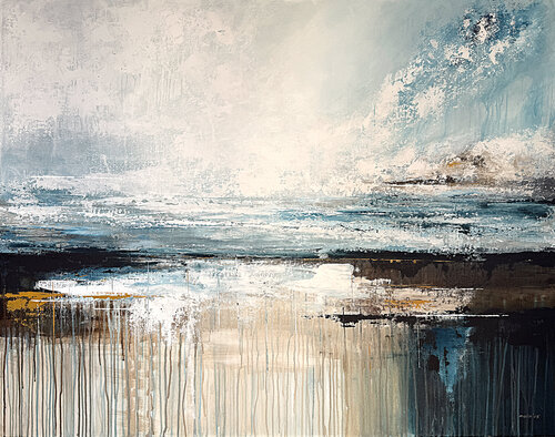 Where Light Begins to Rise – Large Neutral Blue Abstract Painting Textured Acrylic Canvas Art by Tatiana Malinovscaia, Painting for Sale on Singulart