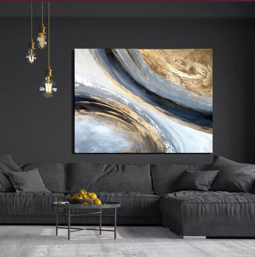 Golden Waves of Infinity. indigo texture par Tatiana Malinovscaia, Peinture en vente sur Singulart