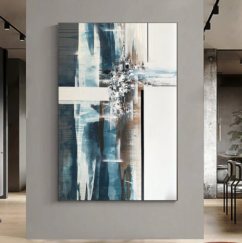 Axis of Becoming – Large Abstract Painting | Blue Neutral Textured Acrylic Canvas Art Tatiana Malinovscaia