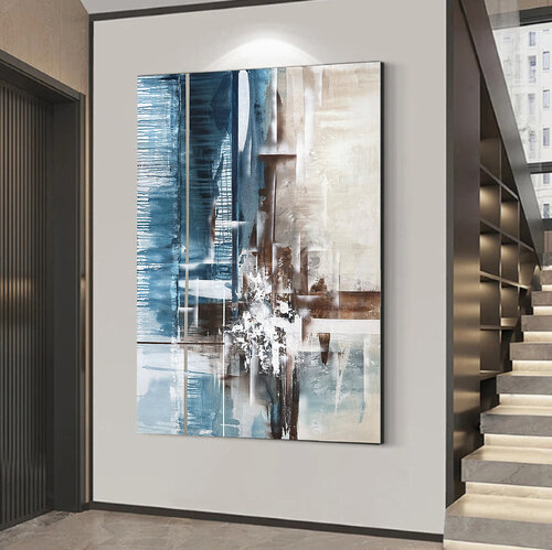 Layered Confluence – Large Abstract Painting | Blue Neutral Textured Acrylic Canvas Art by Tatiana Malinovscaia, Painting for Sale on Singulart