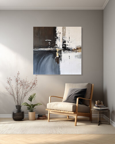 Inner Framework – Large Neutral Abstract Painting, Textured Acrylic Canvas, Contemporary Minimal Art by Tatiana Malinovscaia, Painting for Sale on Singulart