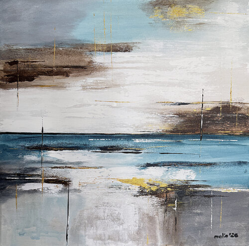 Quiet Interval – Small Square Contemporary Abstract von Tatiana Malinovscaia, Malerei kaufen auf Singulart