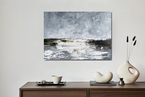 Drift of Still Light – Original Contemporary Abstract Painting, Textured Grey White Acrylic Art by Tatiana Malinovscaia, 회화 for Sale on Singulart