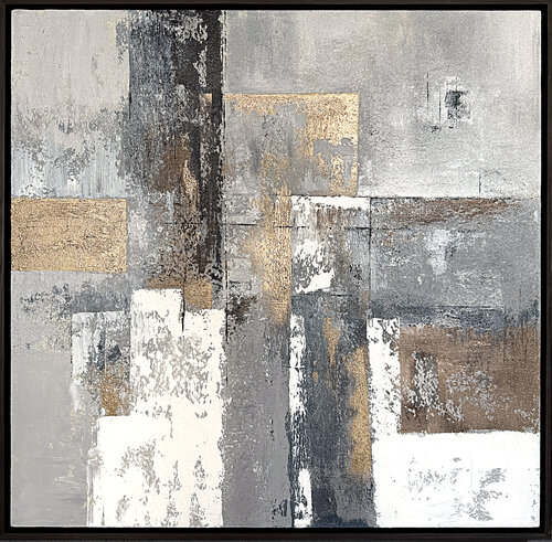 Abstract Geometric Painting – Grey Neutral Contemporary Wall Art, Framed Original Artwork par Tatiana Malinovscaia, Peinture en vente sur Singulart
