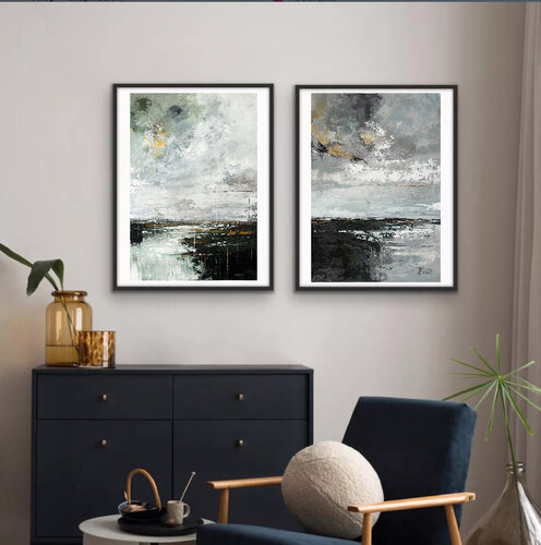 Earthlight Passage – Original Contemporary Abstract Diptych van Tatiana Malinovscaia, Schilderij te koop op Singulart