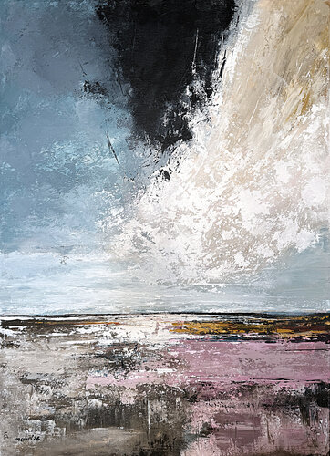 Blush Terrain– Contemporary Abstract Painting 50×70 cm, Blue Grey Purple Ocher Textured Wall Art by Tatiana Malinovscaia, 絵画 for Sale on Singulart