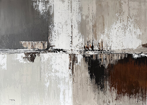 Earthline Convergence – Neutral Abstract Landscape Textured Acrylic Painting 120x85 cm par Tatiana Malinovscaia, Peinture en vente sur Singulart