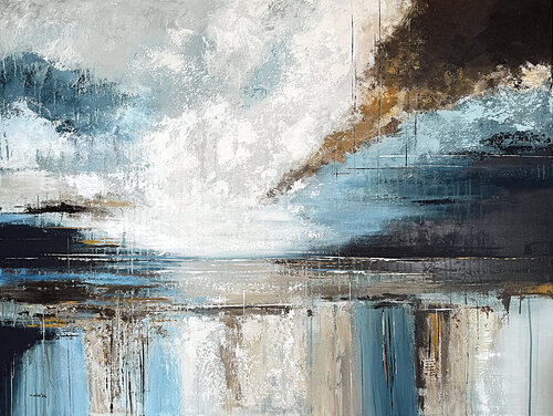 Silent Drift of Light – Blue Beige Abstract Landscape Textured Acrylic Painting 120x90 cm van Tatiana Malinovscaia, Schilderij te koop op Singulart