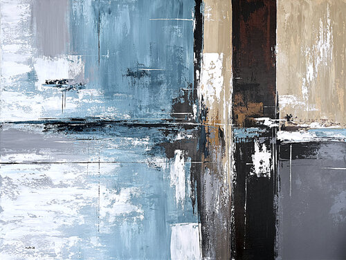 Azure Divide in Neutral Tones– Large Teal and Brown Abstract Painting, Textured Acrylic on Canvas par Tatiana Malinovscaia, Peinture en vente sur Singulart