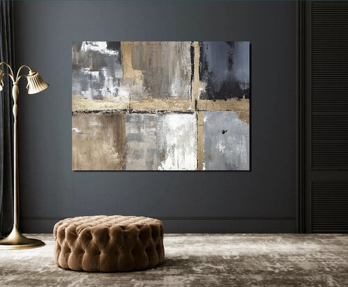 Golden Axis in Earth and Grey.Large Neutral Gold Abstract Painting, Grey Beige Wall Art, Textured Acrylic Canvas, Modern Contemporary Tatiana Malinovscaia