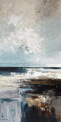 Silver Tide Over Earth Layers – Contemporary Abstract Painting, Neutral Textured by Tatiana Malinovscaia, Painting for Sale on Singulart