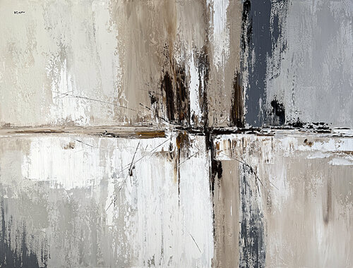 Quiet Structure in Soft Neutrals – Beige Grey Modern Wall Art, Minimalist Textured Acrylic Tatiana Malinovscaia