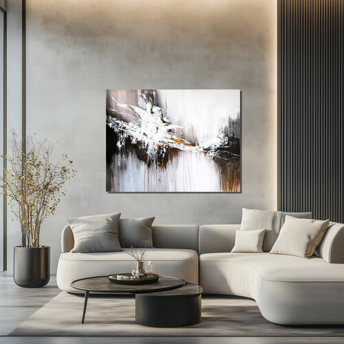 Where Light Begins to Rise – Large Neutral Blue Abstract Painting Textured Acrylic Canvas Art von Tatiana Malinovscaia, Malerei kaufen auf Singulart