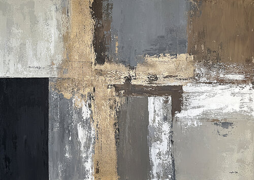 Golden Structure of Still Light-Large Neutral Abstract Painting 140x100 cm, Beige Grey Black Modern Wall Art with Gold Texture par Tatiana Malinovscaia, Peinture en vente sur Singulart