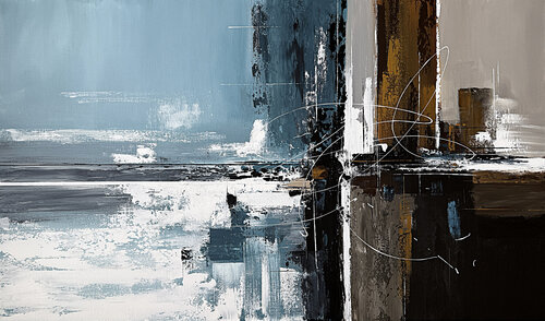 Between Pale Water and Earth – Modern Neutral Wall Art, Textured Acrylic Canvas with Ochre Brown Tones par Tatiana Malinovscaia, Peinture en vente sur Singulart