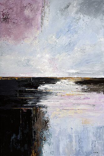 Soft Light Across Still Water-Clouds wall art– Large Contemporary Abstract, Blue Grey Purple Textured Wall Art von Tatiana Malinovscaia, Malerei kaufen auf Singulart