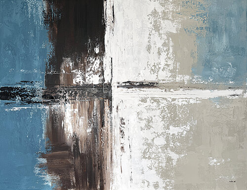 Blue Distance in Quiet Light – Large Textured Abstract Painting in Blue, Grey, Brown and White, Acrylic on Canvas, Modern Contemporary Wall Art by Tatiana Malinovscaia, 絵画 for Sale on Singulart