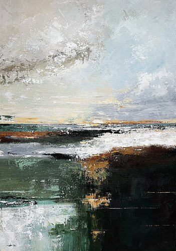 Emerald Air Beyond the Shore 120x85x2.5cm di Tatiana Malinovscaia, Pittura in vendita su Singulart