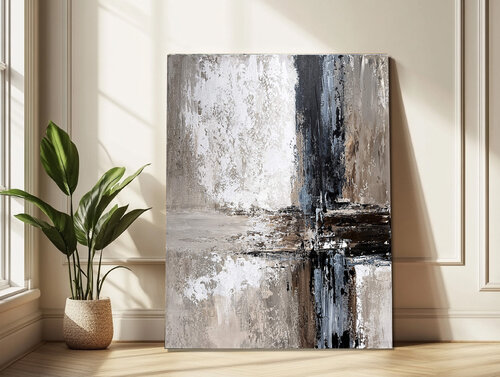 Layers of Emotion – Textured Abstract Painting, Beige and Grey Acrylic on Canvas, Modern Neutral Wall Art by Tatiana Malinovscaia, Painting for Sale on Singulart