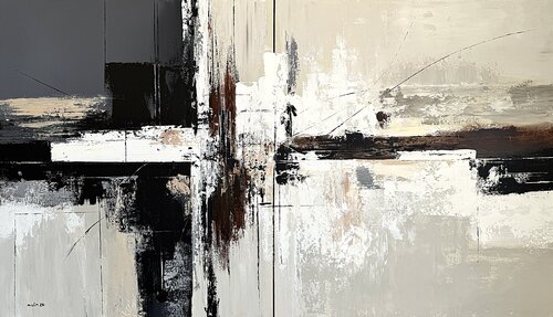 Silent Framework - Large Neutral Abstract Painting 140x80 cm, Modern Contemporary Wall Art by Tatiana Malinovscaia, Painting for Sale on Singulart