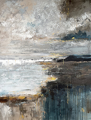 Gilded Tides of Memory | Large Coastal Abstract Painting 120x90 cm by Tatiana Malinovscaia, Painting for Sale on Singulart