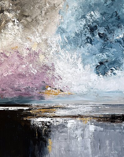 Lilac Sky Passage-Large Coastal Abstract Painting 100x80 cm | Blue Lilac Gray Acrylic Artwork von Tatiana Malinovscaia, Malerei kaufen auf Singulart