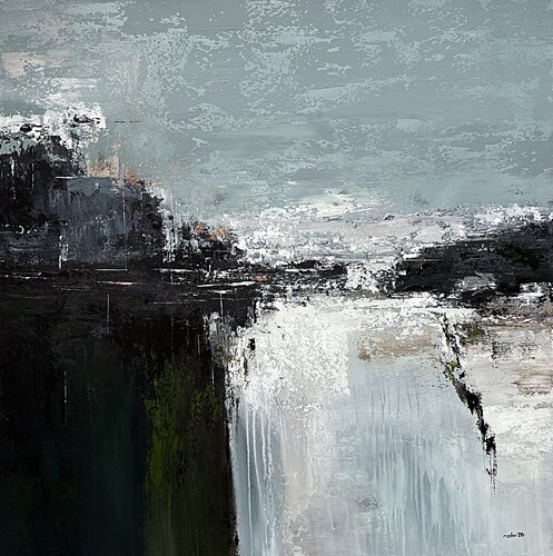 Square Abstract Painting Blue Green Contemporary Acrylic Seascape Canvas Emerald Stillwater Passage von Tatiana Malinovscaia, Malerei kaufen auf Singulart