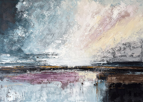 Veil Between Horizons – Large Abstract Landscape Painting 140x100 cm | Blue Gray Blush Contemporary Wall Art by Tatiana Malinovscaia, Painting for Sale on Singulart