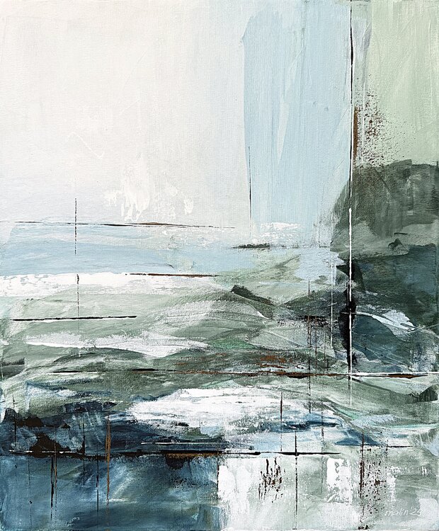 Verdant Drift – Green and Blue Abstract Painting, Textured Acrylic on Canvas Tatiana Malinovscaia