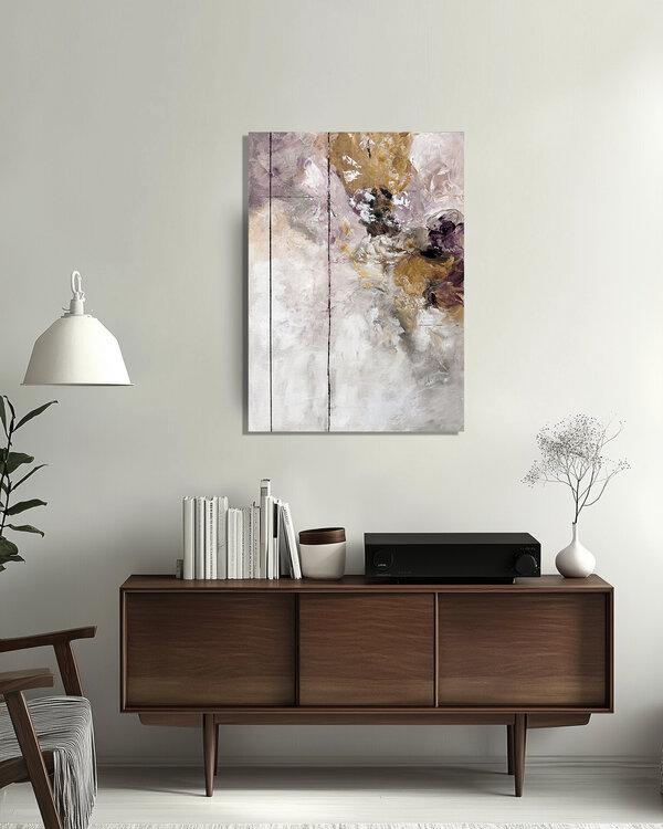 Blooming Reverie – Textured Floral Abstract in Ochre, Lavender and White, Acrylic on Canvas Tatiana Malinovscaia