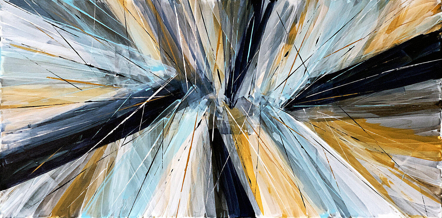 Harmony of Light. 120x60x2,5 cm. Large artwork in shades of yellow, blue, grey Tatiana Malinovscaia Peinture originale à vendre
