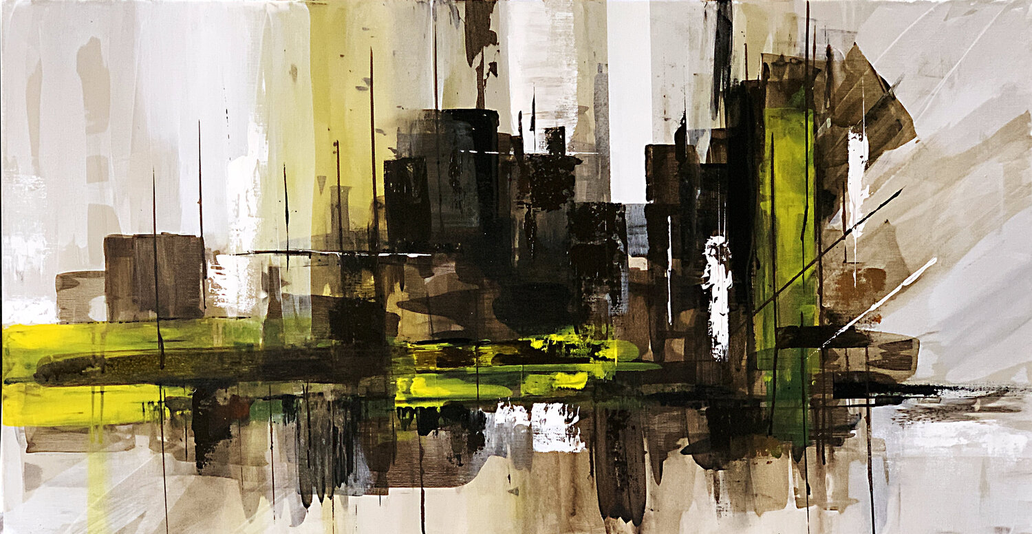 Yellow Lime Symphony: Melody of the Megapolis Tatiana Malinovscaia Peinture originale à vendre