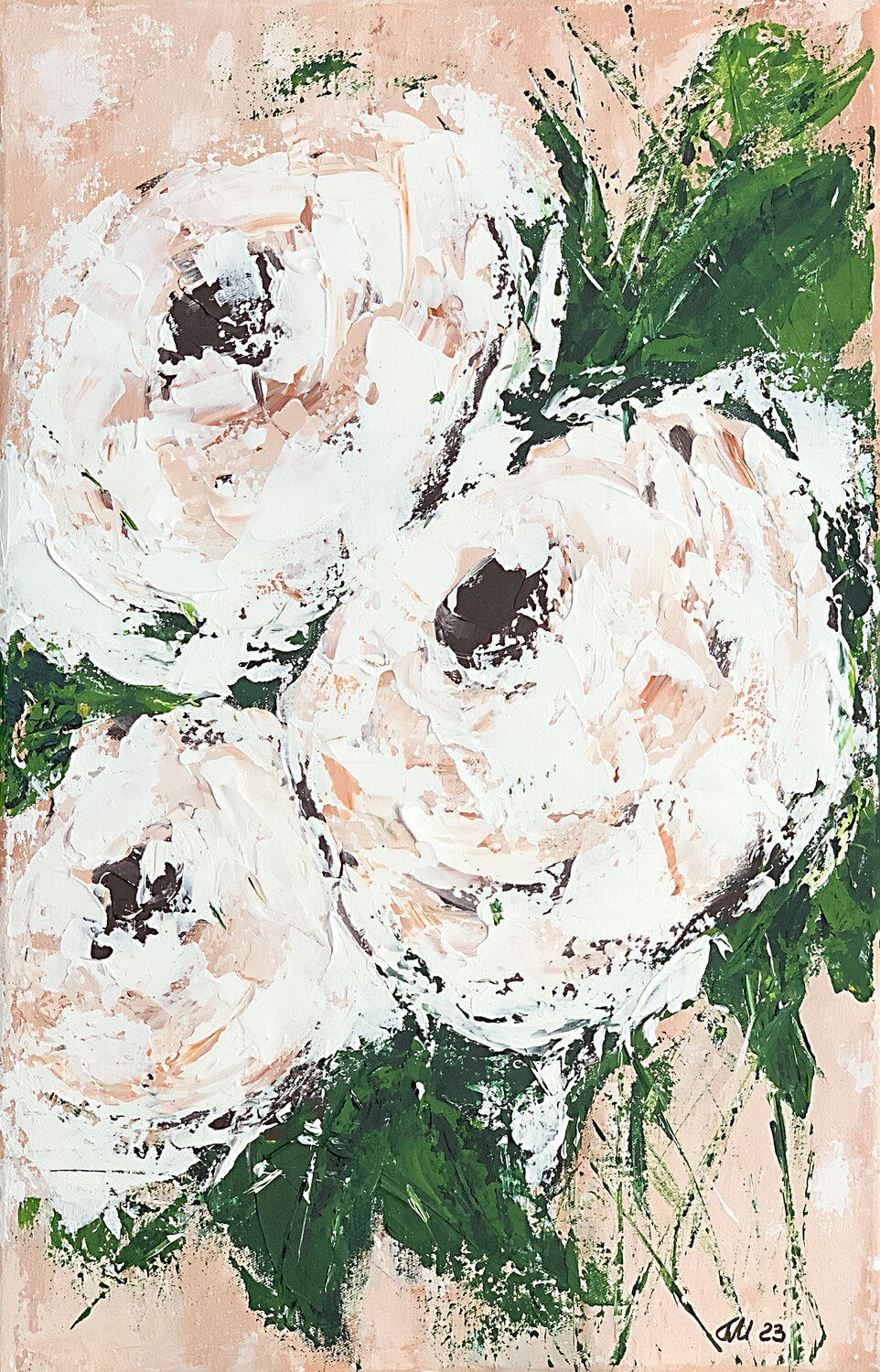 PEONY - Peach Peonies Tatiana Malinovscaia Originalgemälde zu verkaufen