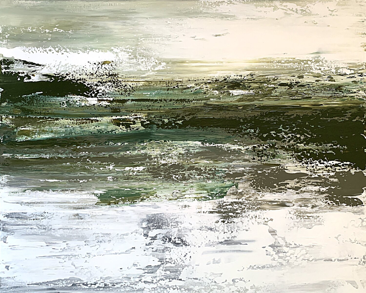 Forest Whisper Green and White Tones Tatiana Malinovscaia Dipinto originale in vendita