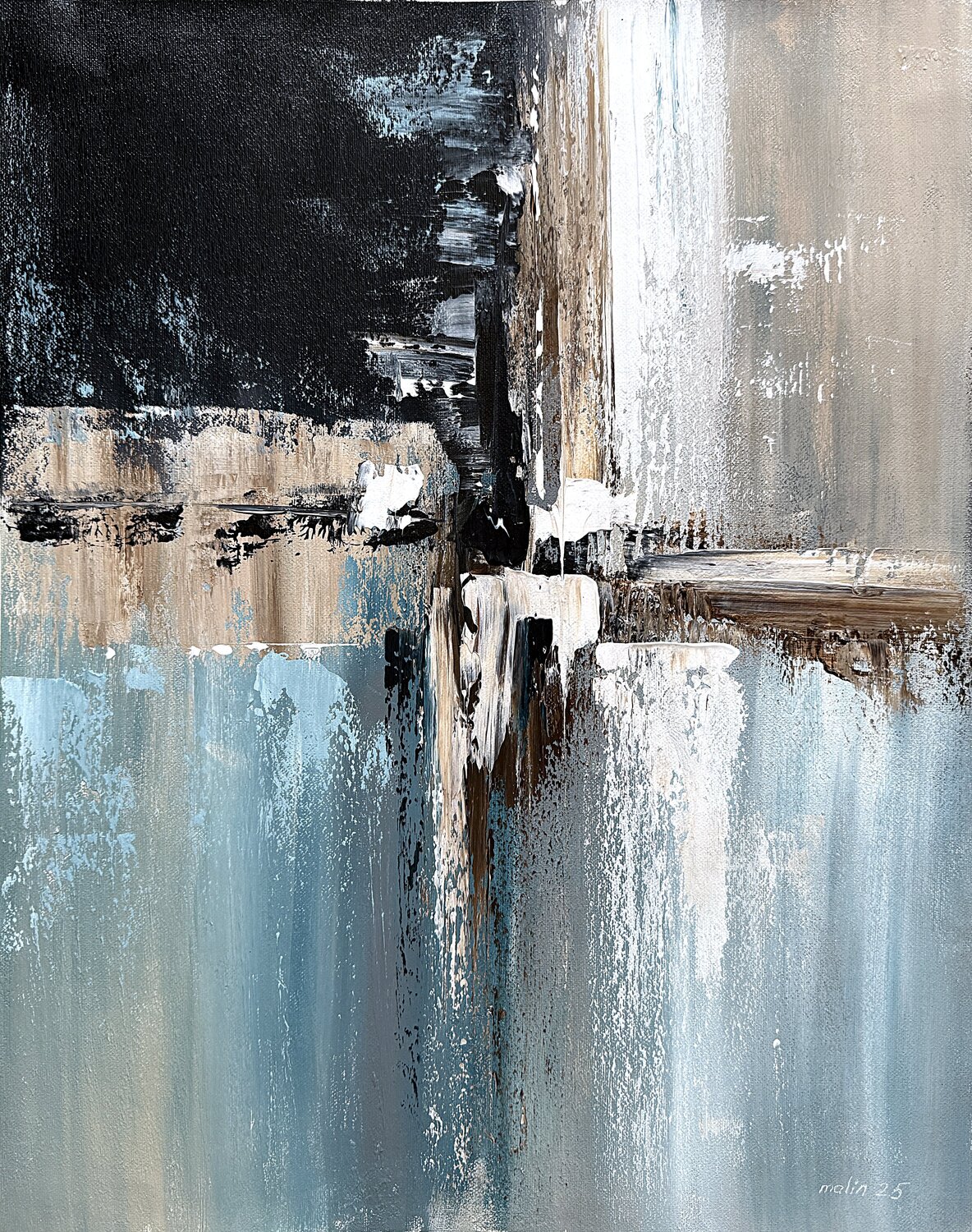 Ivory sky blue Grey Beige abstract Tatiana Malinovscaia Dipinto originale in vendita
