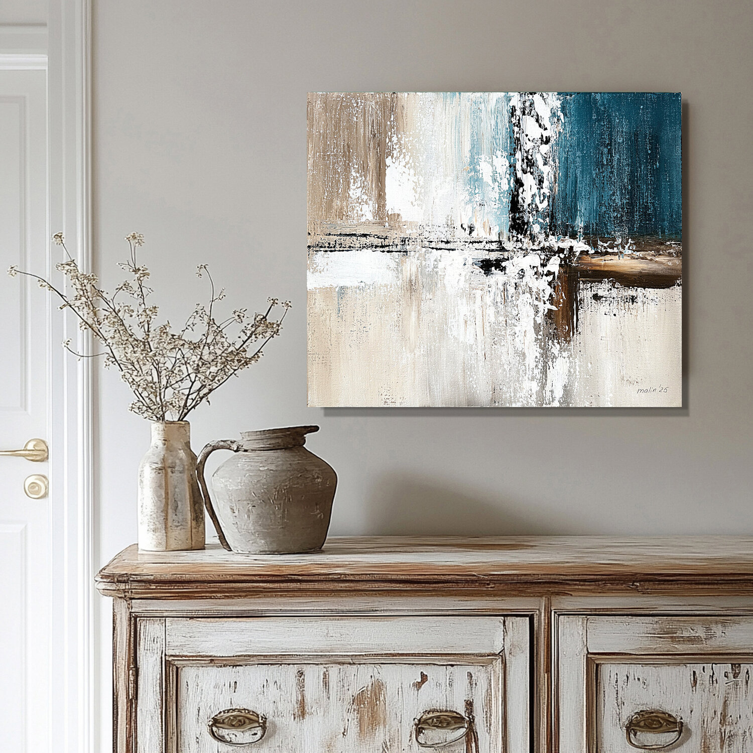 Silent Confluence. Abstract impasto blue Tatiana Malinovscaia Originalgemälde zu verkaufen
