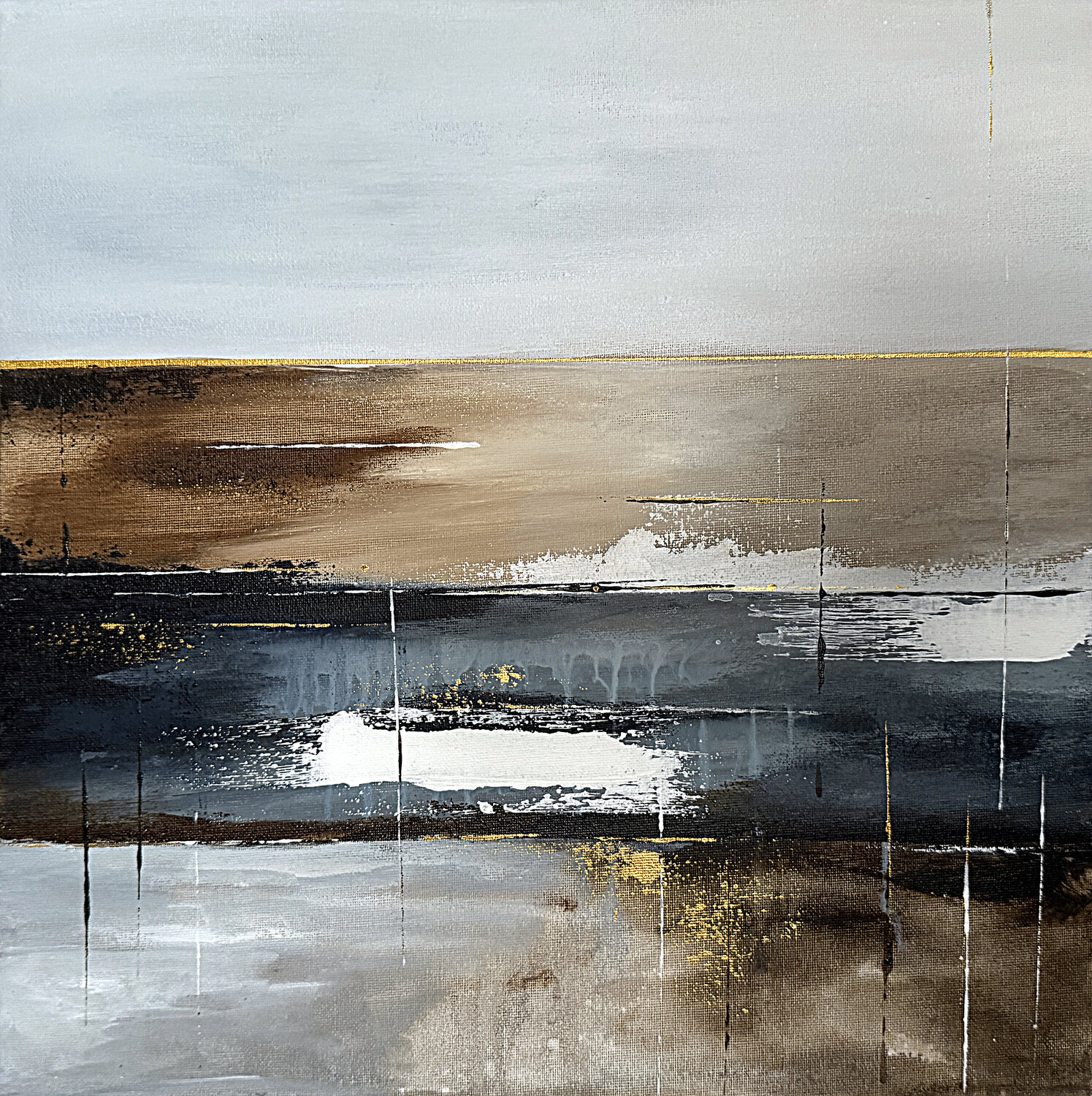 Golden  paynesgrey driftlines Tatiana Malinovscaia Dipinto originale in vendita