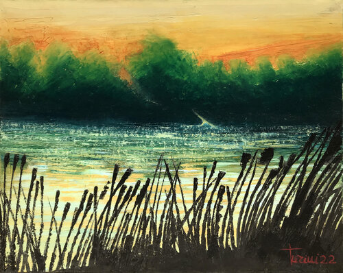 Tramonto sul lago by Lorenzo Turini, Painting for Sale on Singulart