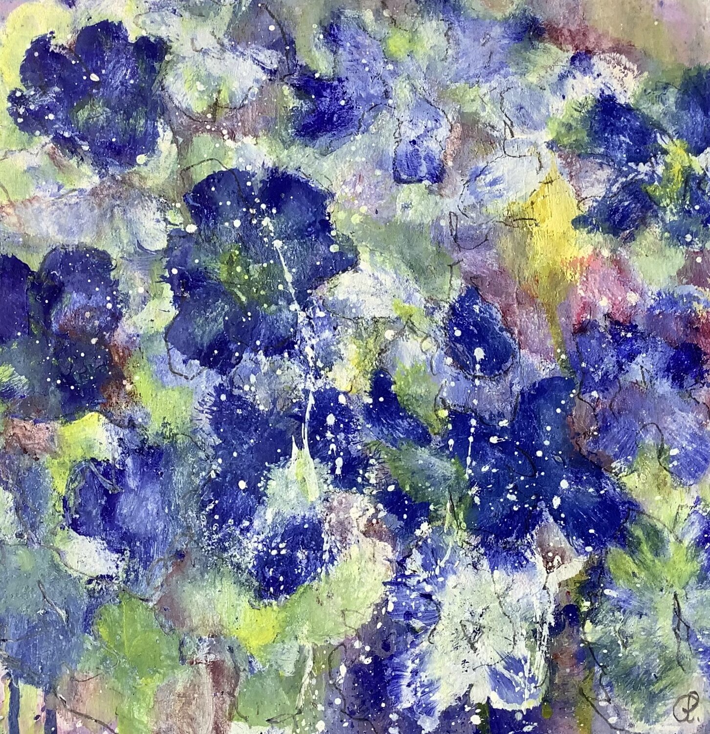 Hortensien (Bild im HOLZRAHMEN) Suzan Reichert Originalgemälde zu verkaufen