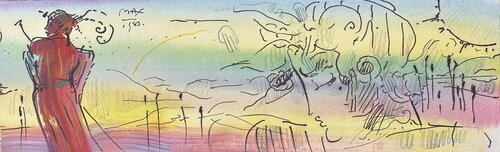 Untitled Original Watercolor on Paper di Peter Max, Pittura in vendita su Singulart