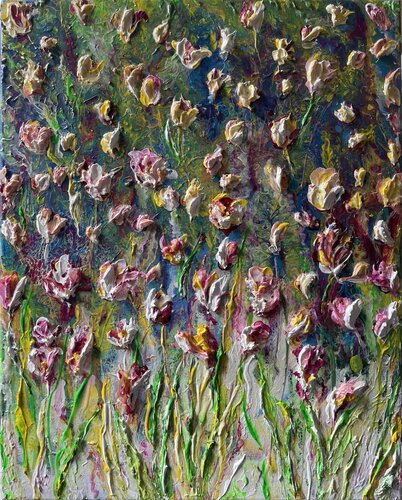 Magenta Tulips van Natalia Kutova, Schilderij te koop op Singulart