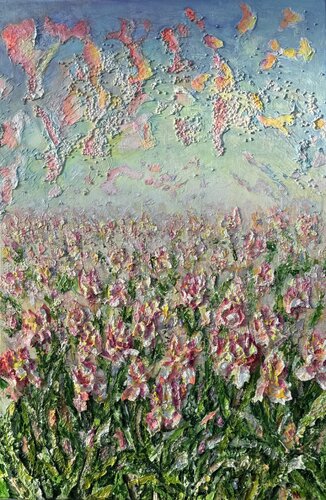 Echoes of Pink Irises van Natalia Kutova, Schilderij te koop op Singulart